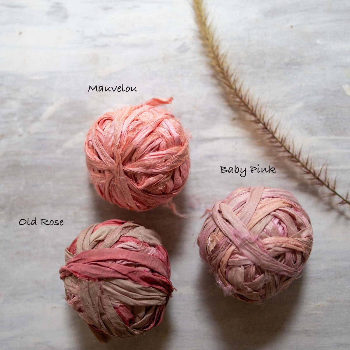 Baby pink, pink, and red mix sari silk ribbons