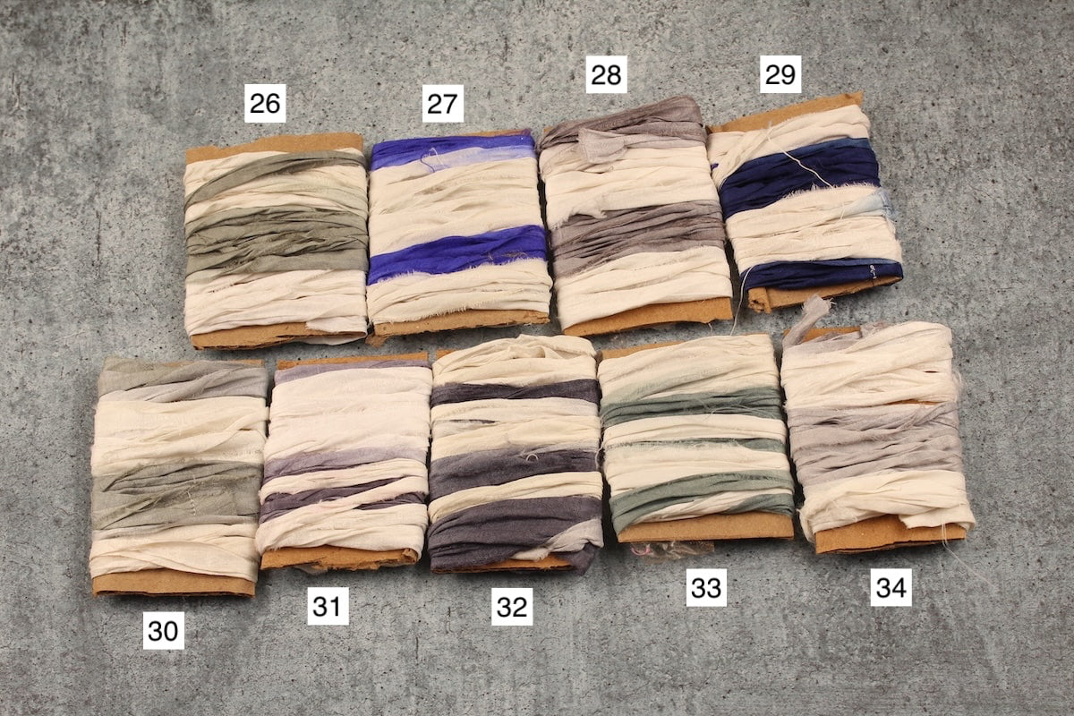 Dip dye sari silk ribbons in ivory with blue and grey hand-dyed tones