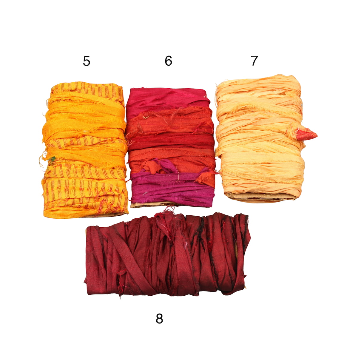 Combination of yellow and red sari silk ribbons together