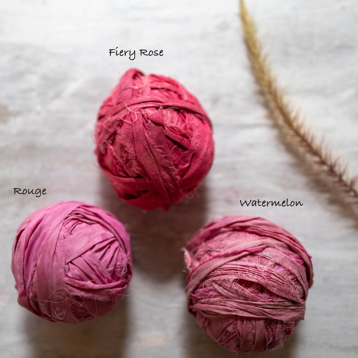 Rose, watermelon, and rouge shade sari silk ribbons
