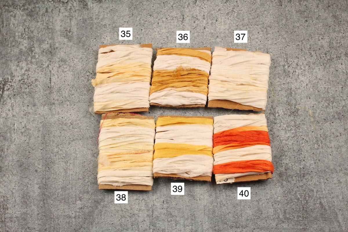 Dip dye sari silk ribbons in ivory with yellow and orange hand-dyed tones