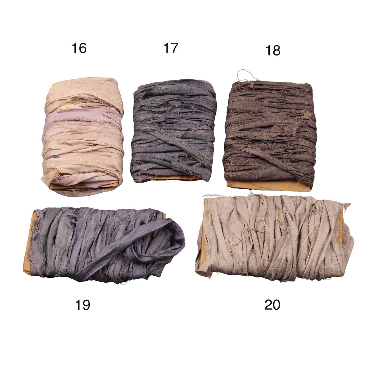 Various grey shade Sari Silk Ribbon on cardboard cards