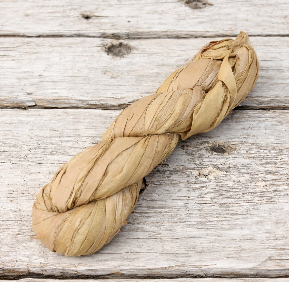 Camel sari silk ribbon skein