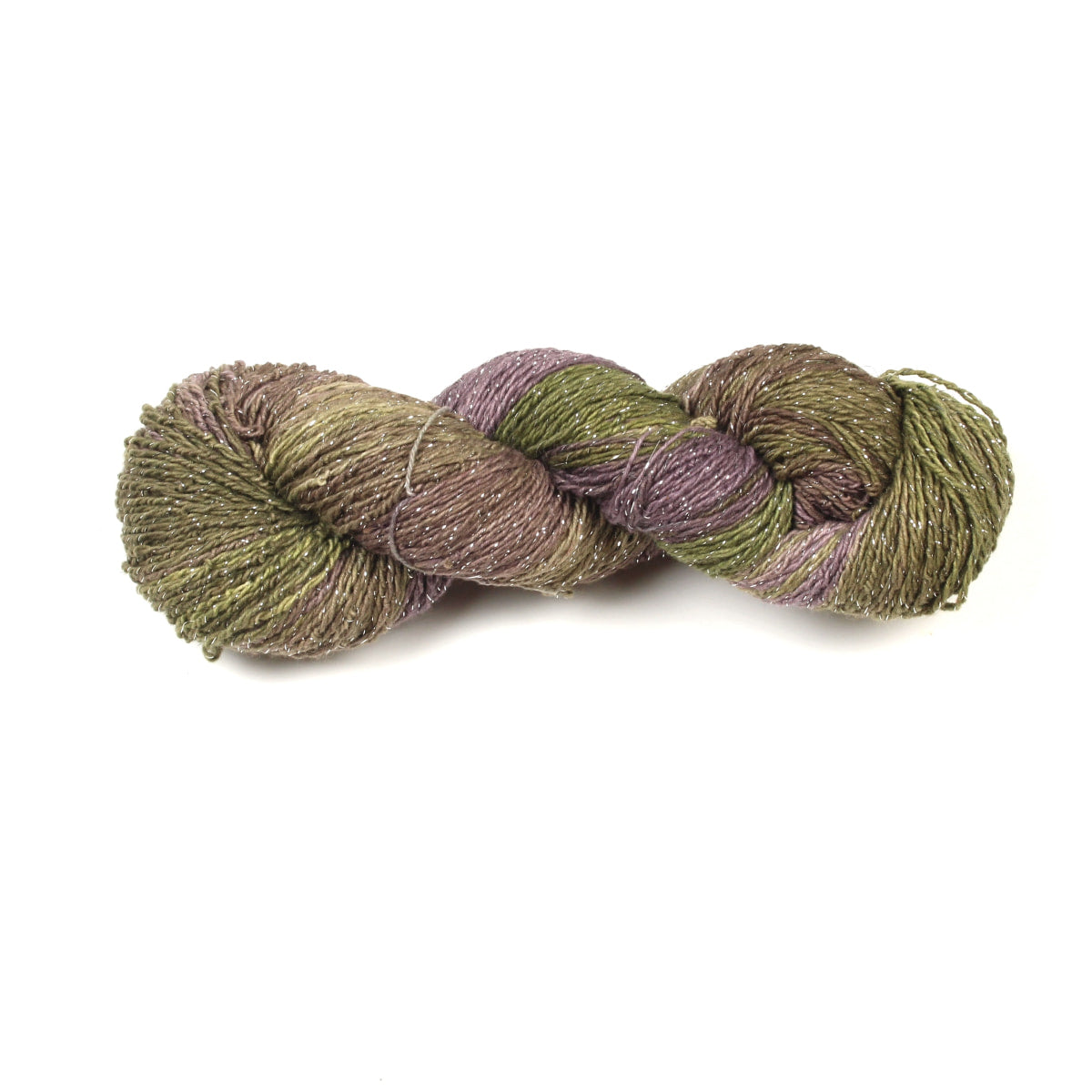 Cotton-Linen Sparkle Yarn in green shades – eco-blend DK yarn with light shimmer.