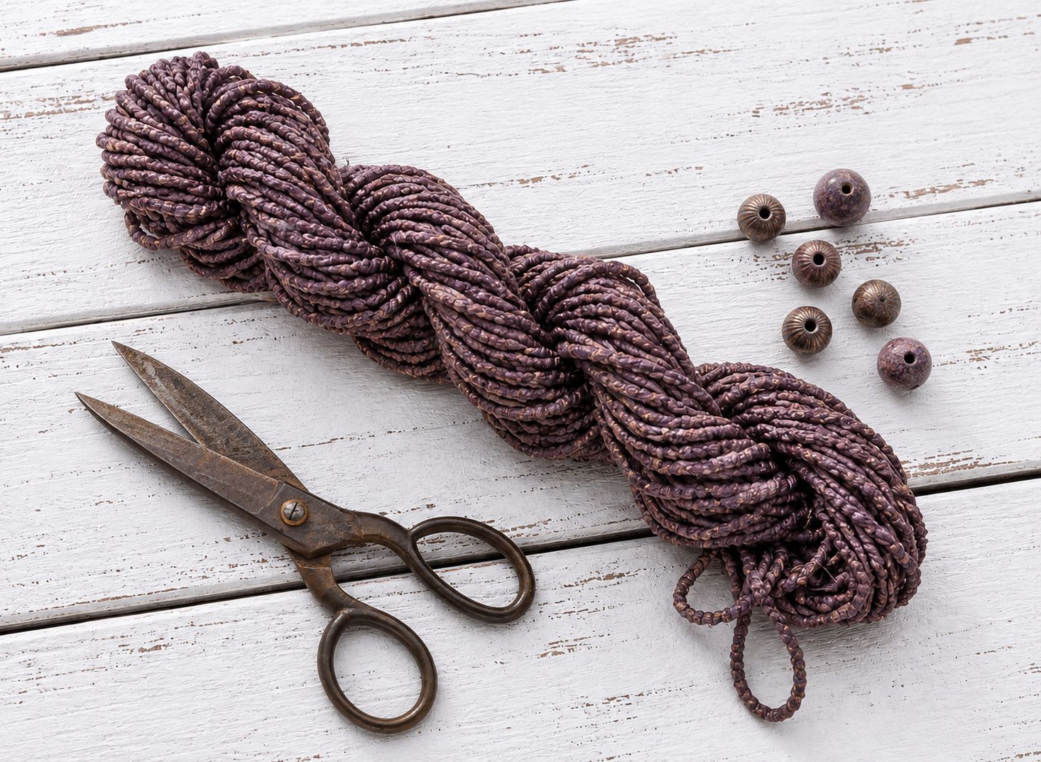 Boho craft styling featuring dusty mauve sari silk cord