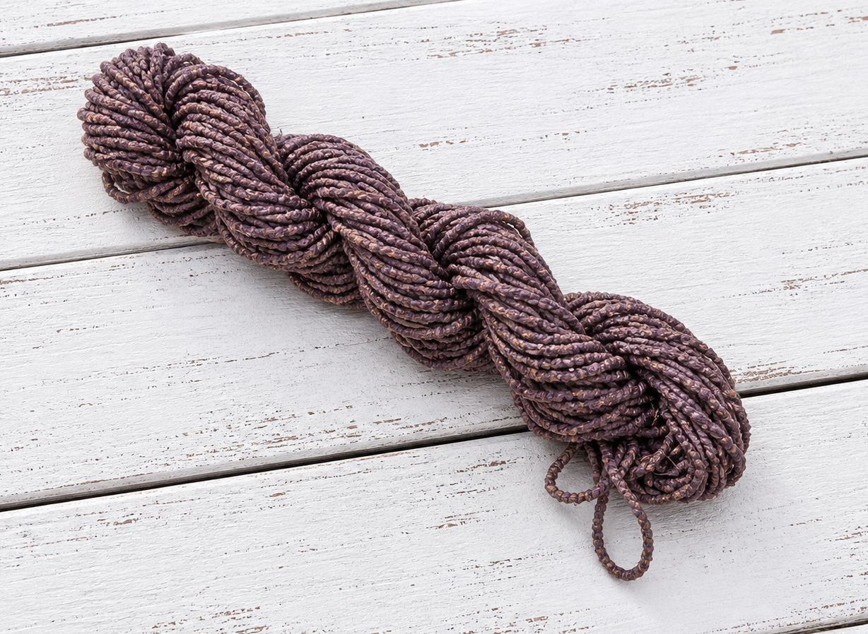 Dusty mauve sari silk cord skein made from recycled silk textiles