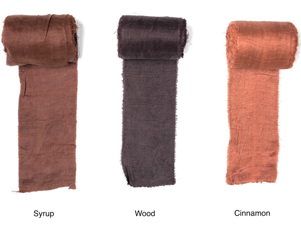 Extra wide sari silk ribbon in three deep brown shades