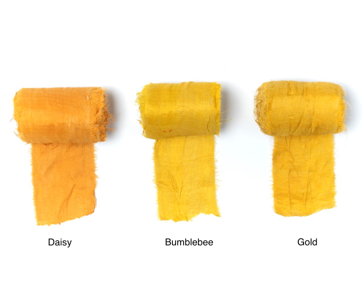 Extra wide sari silk ribbon in golden yellow shades.