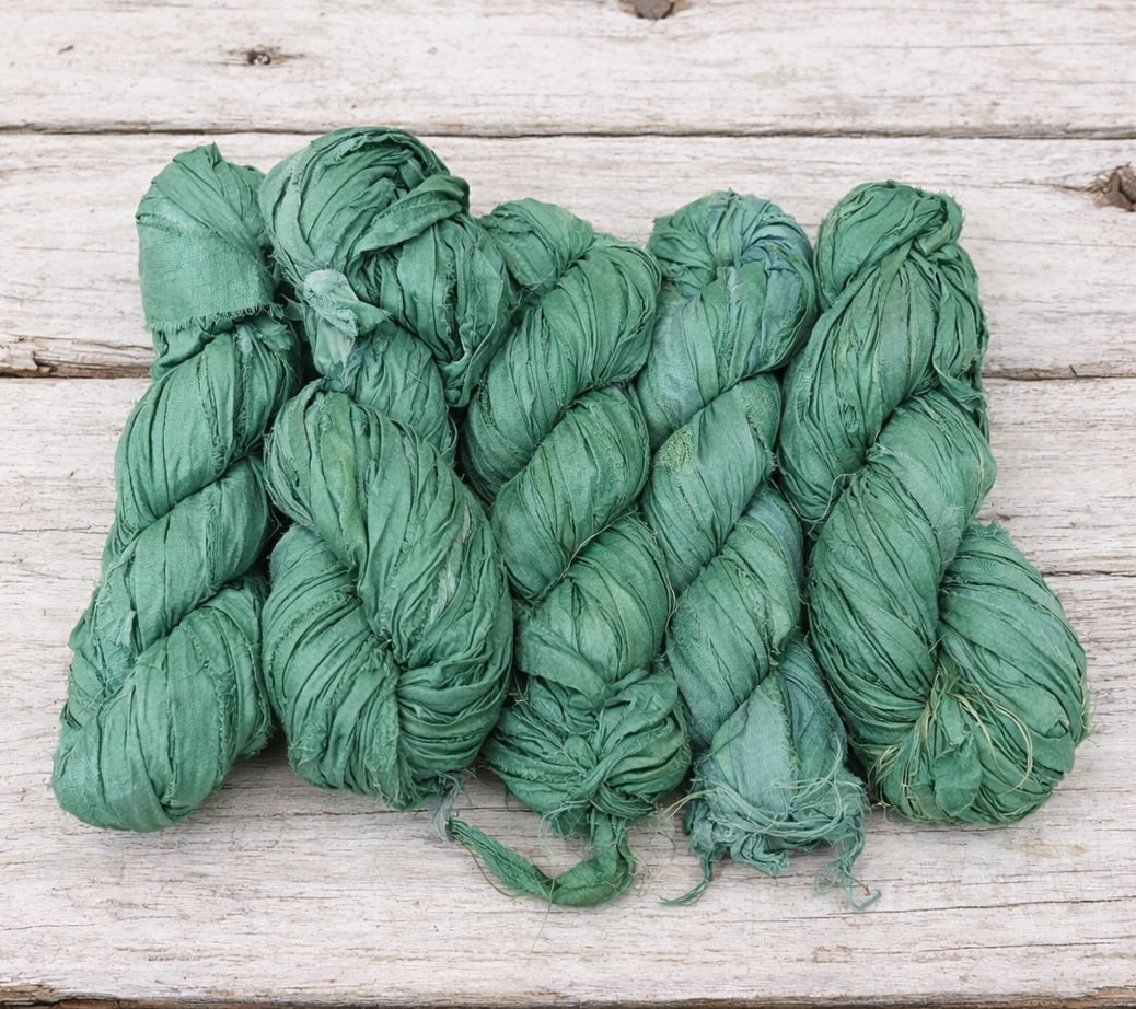 Eucalyptus sari silk ribbon 50 gram skeins