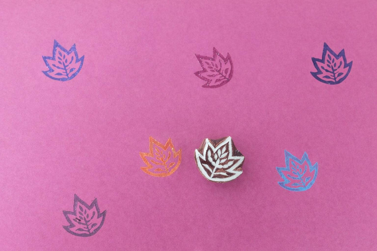 Hand carved wooden leaf printing block for fabric and textile printing