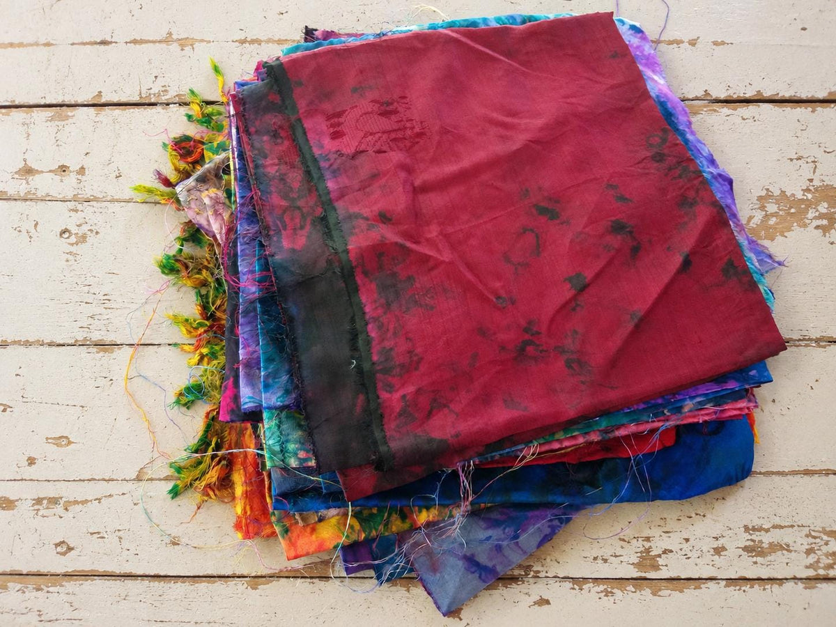 One metre recycled sari silk fabric pieces in assorted colours