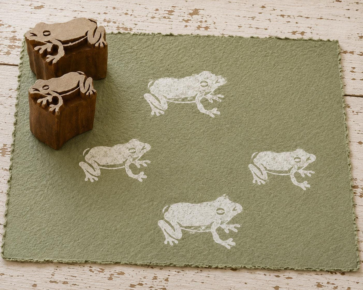 Leaping Frog set of two wooden printing blocks hand carved in India for fabric printing, clay and pottery projects