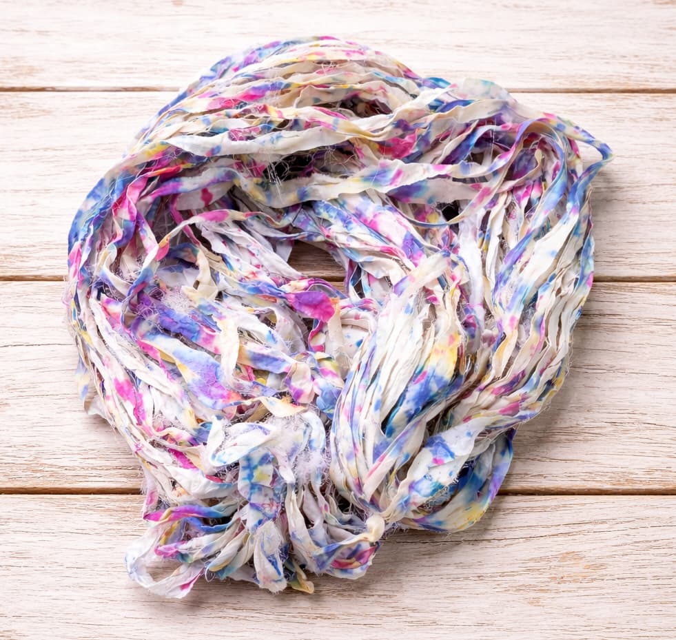 Coiled Cotton Candy Confetti silk ribbon yarn in soft pastel rainbow tones