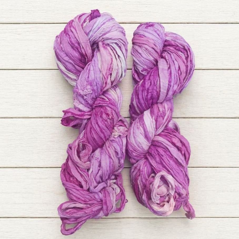 Orchid Bloom recycled sari silk ribbon yarn skeins