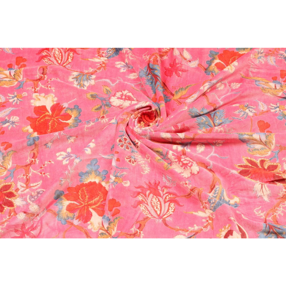 Folded pink velvet showing soft texture and floral detail