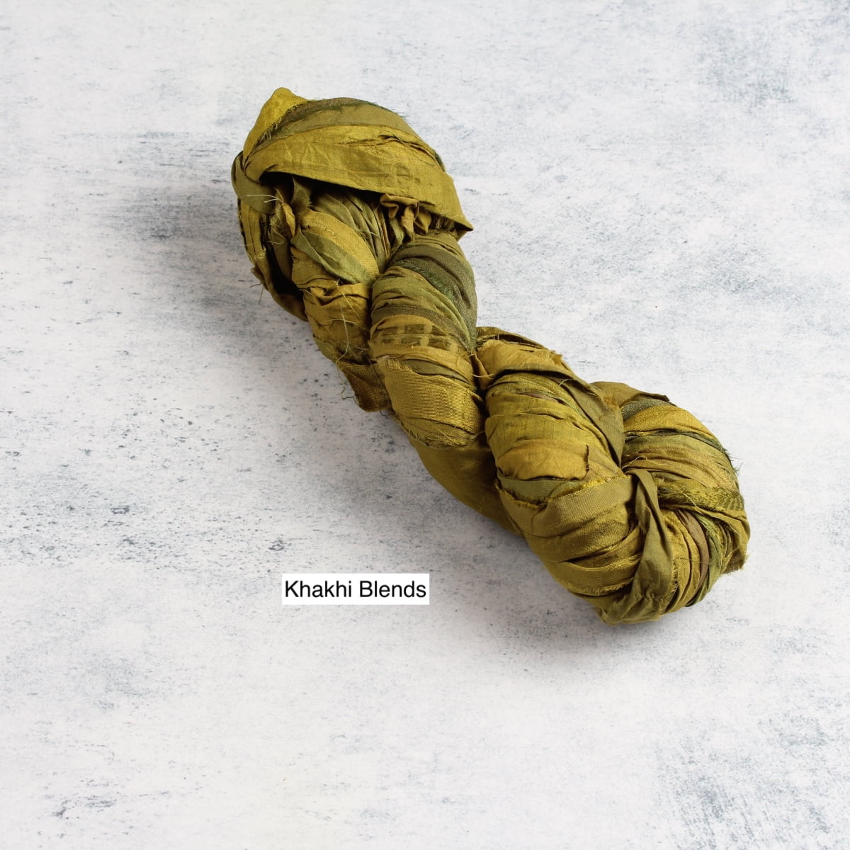 Khaki green sari silk ribbon hand-dyed for crafts and textile use