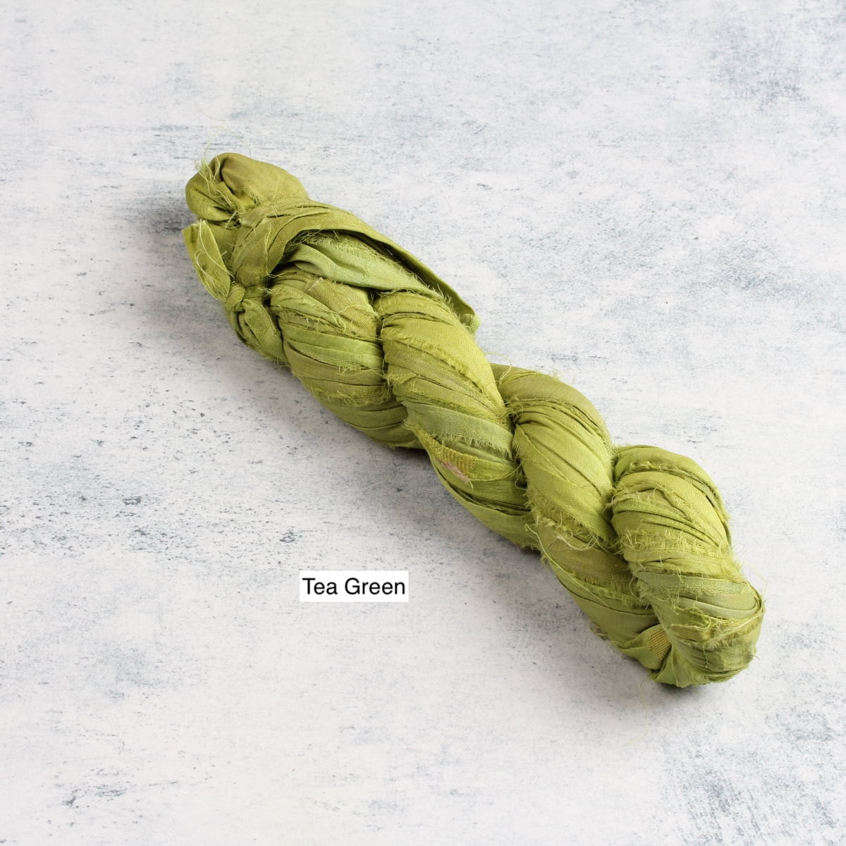 Tea green sari silk ribbon hand-dyed for creative textile projects