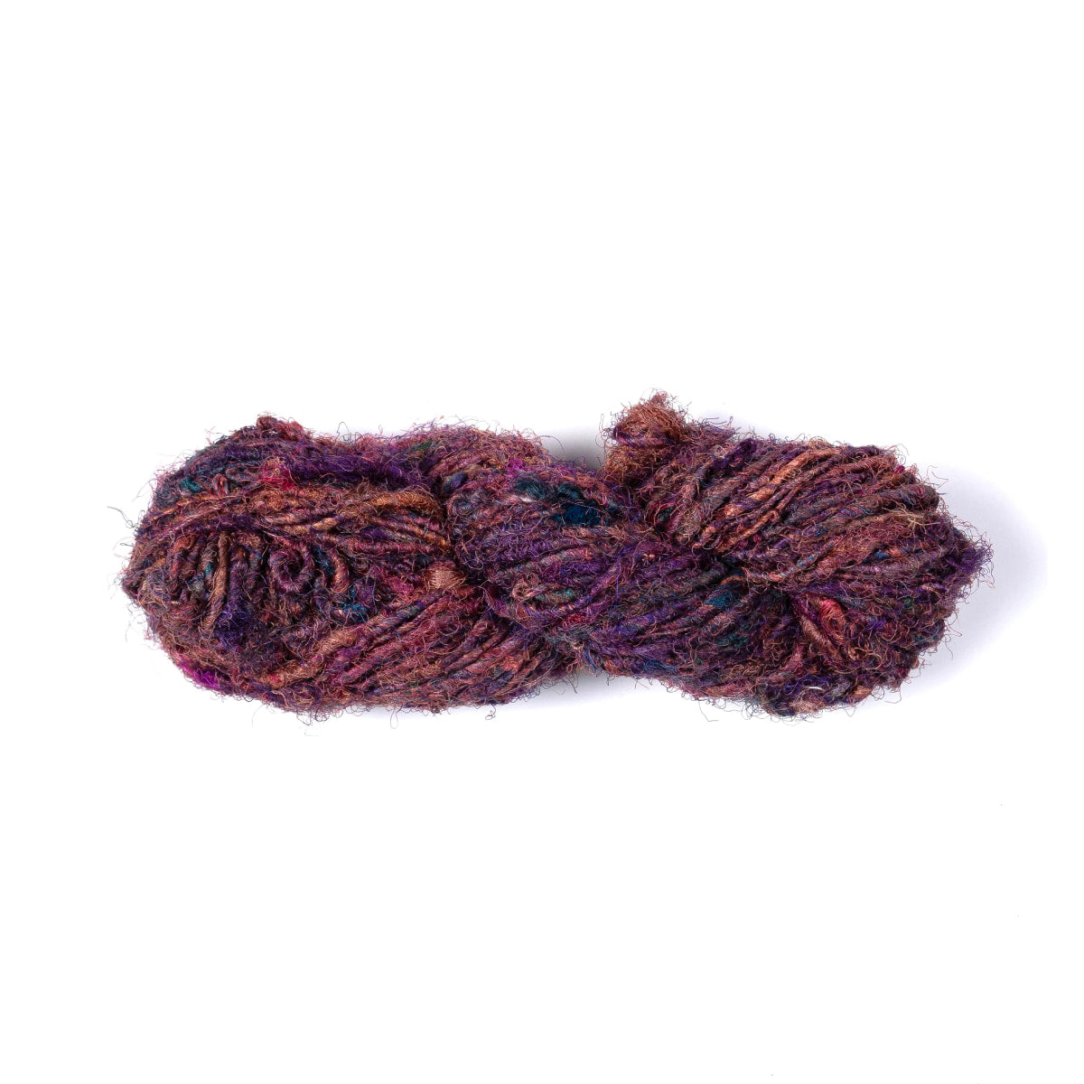 Brownish red Sari Silk Yarn – earthy hand-spun recycled silk skein.