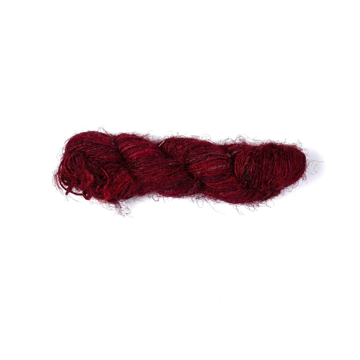 Bright red Sari Silk Yarn – vivid hand-spun recycled silk skein.