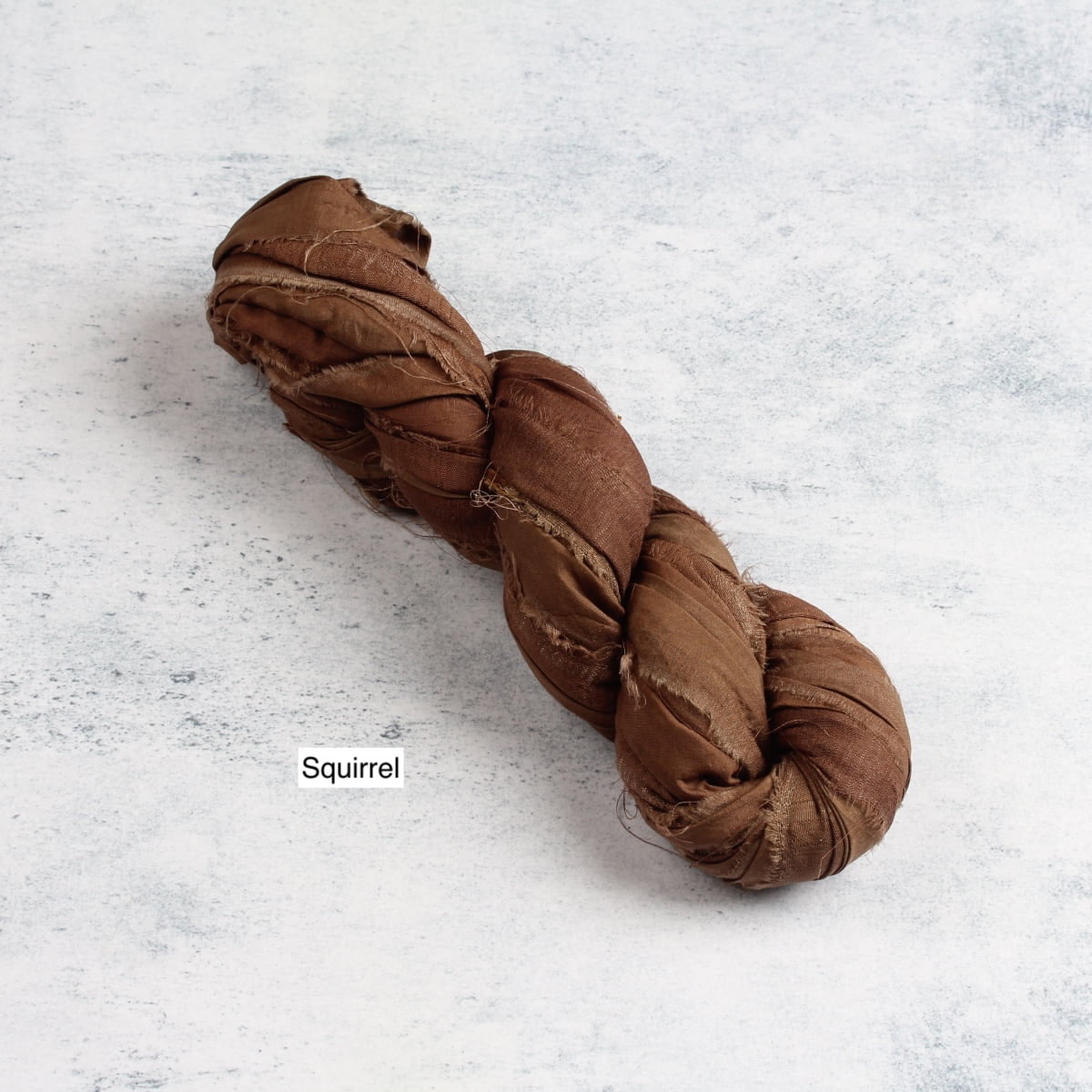 Squirrel brown sari silk ribbon — muted brown recycled silk, 50g skein for jewelry and embroidery