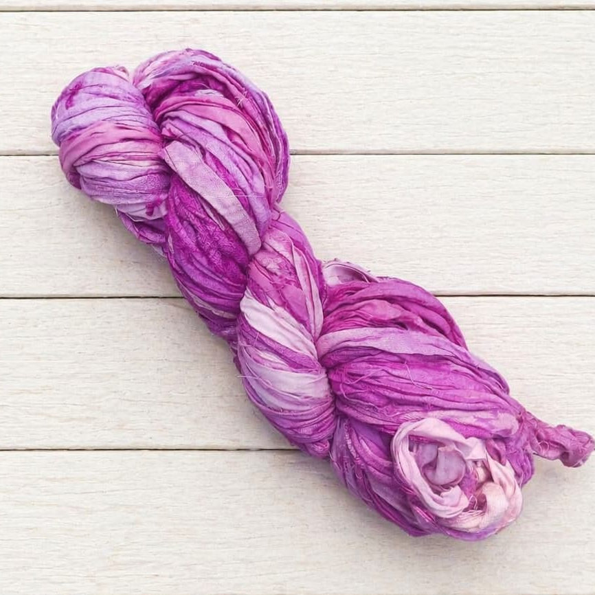 Single skein of Orchid Bloom sari silk ribbon yarn