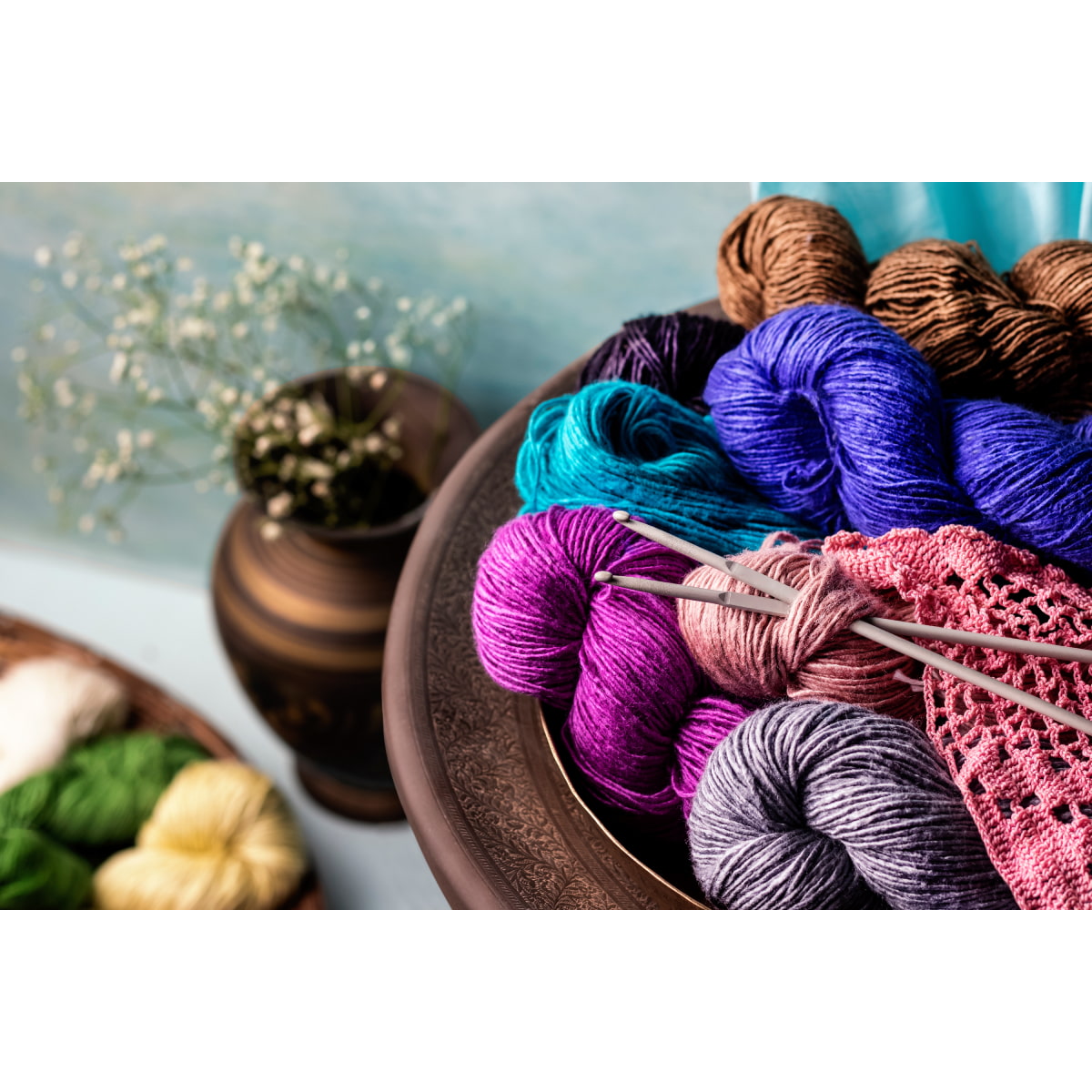 Assorted Eri silk yarn skeins in 25 natural shades – hand-spun peace silk yarn collection