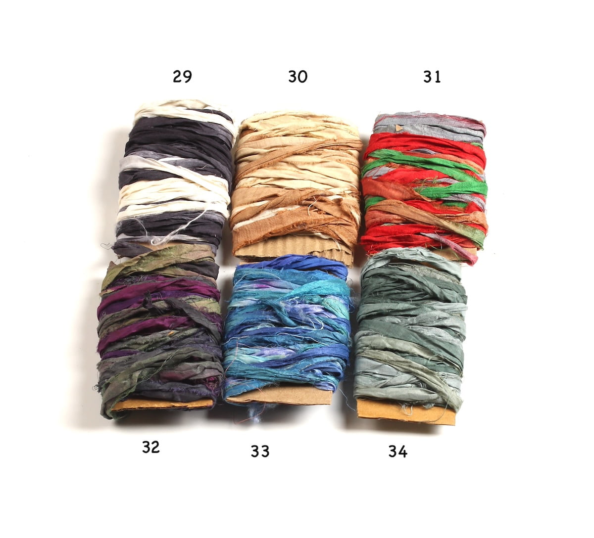Black, white, blue, brown, and green shades of multi-color Sari Silk Ribbon