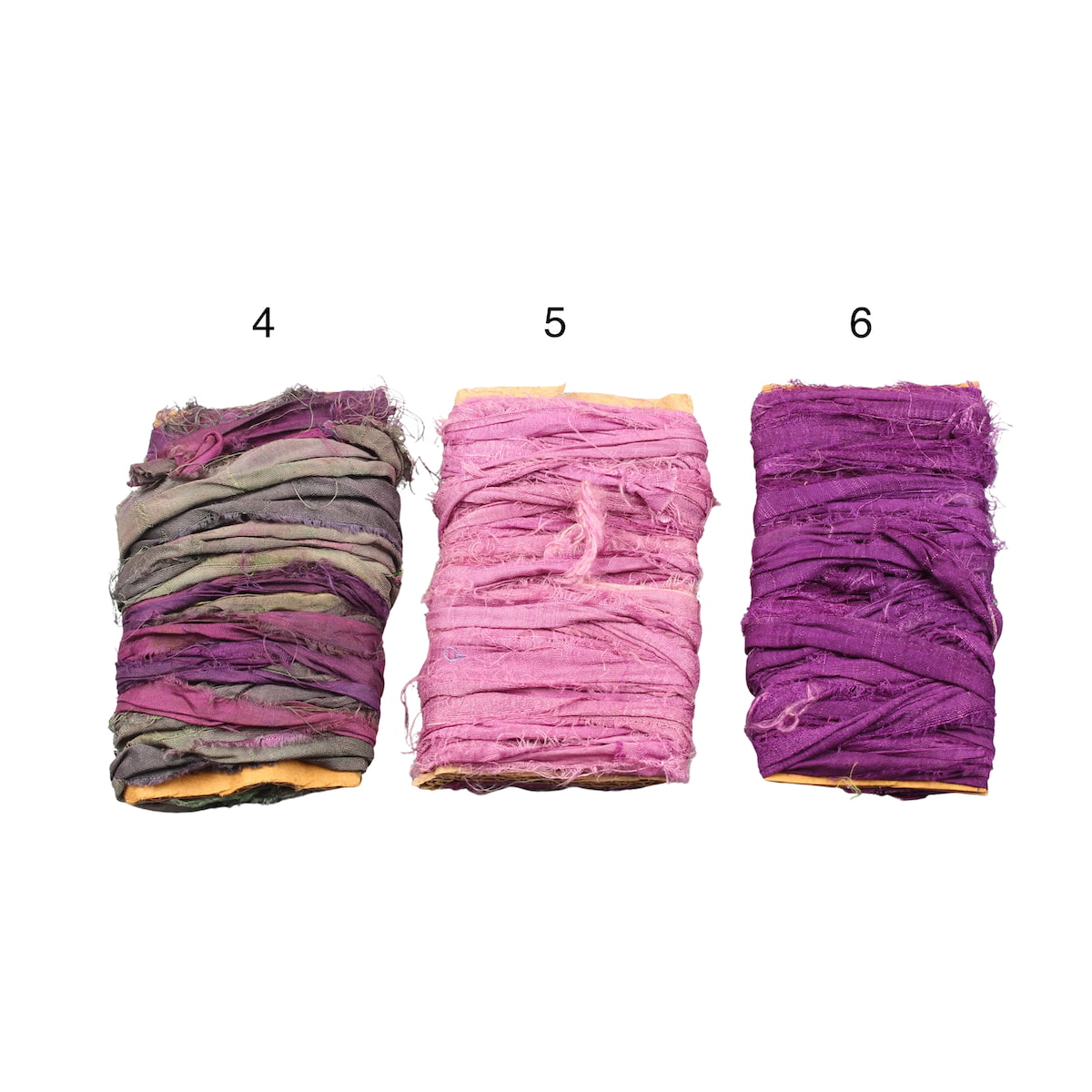 Three shades of purple sari silk ribbon in varying tones