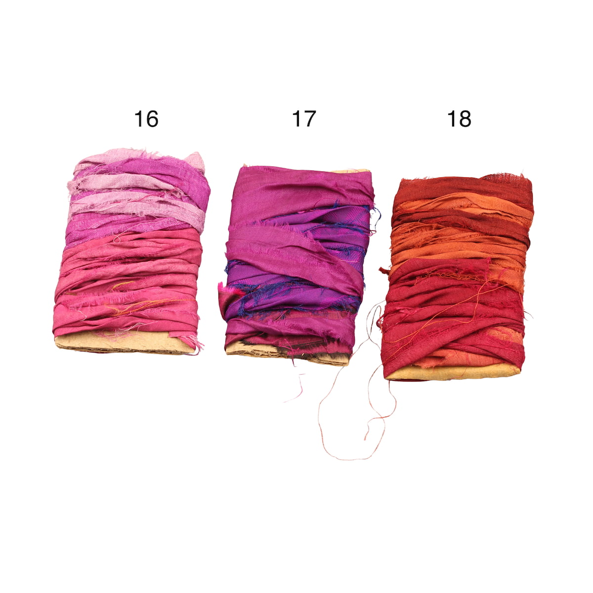 Purple sari silk ribbons with hints of red and orange tones