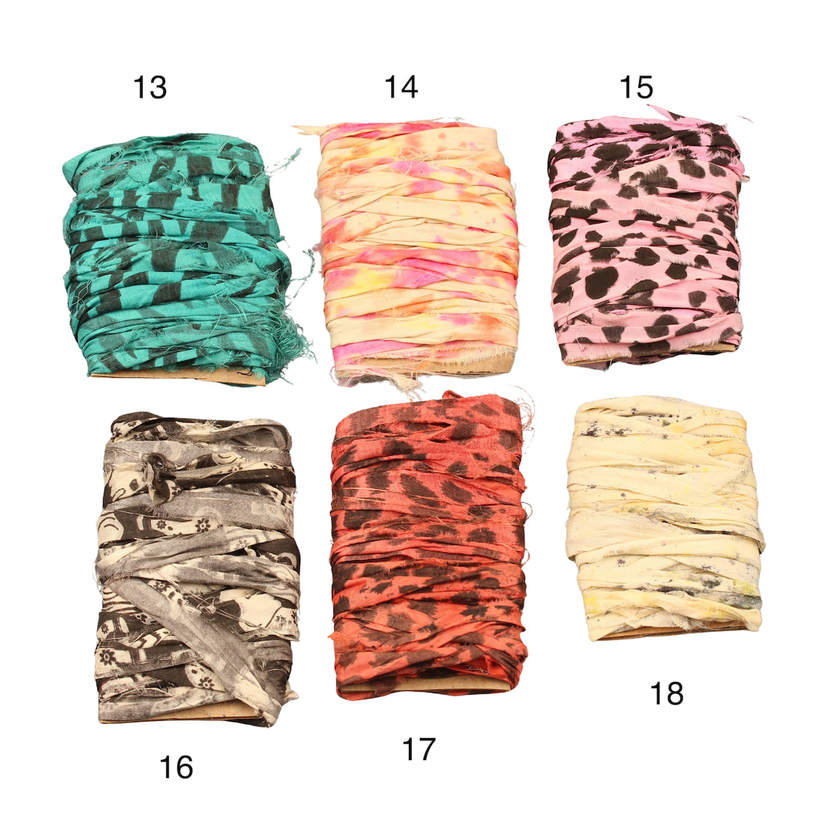 Assorted tie-dye sari silk ribbons in rich shades
