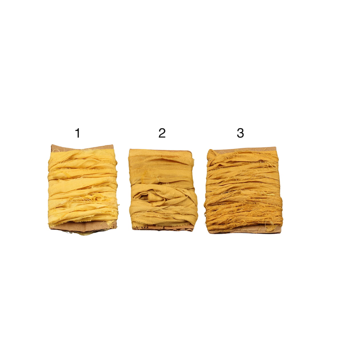 Three different shades of yellow sari silk ribbon 
