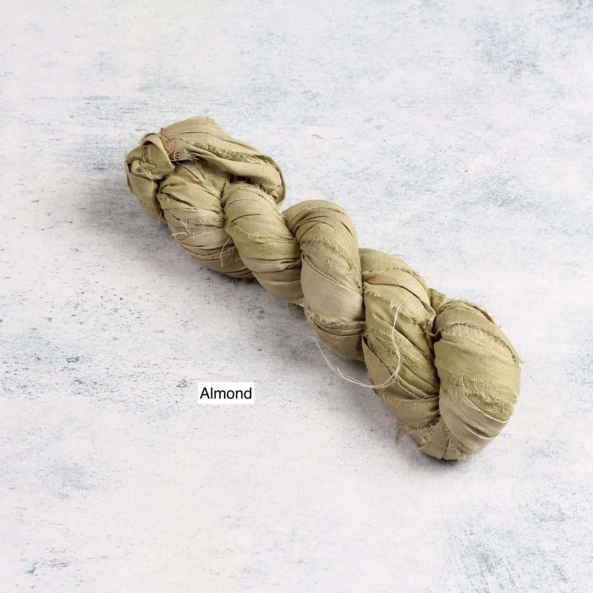 Almond brown sari silk ribbon — light beige recycled silk ribbon, 50g skein for crafts and sewing
