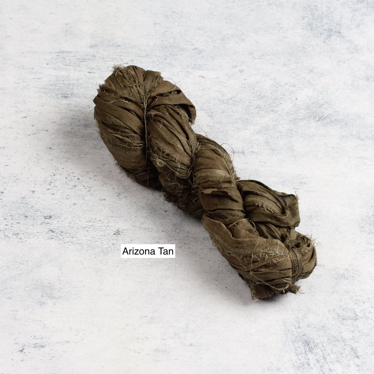 Arizona tan sari silk ribbon — warm light brown hand-dyed recycled silk, 50g skein for textile and gift projects