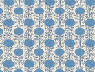 Powder blue and ivory floral block printed cotton fabric with repeating marigold motifs
