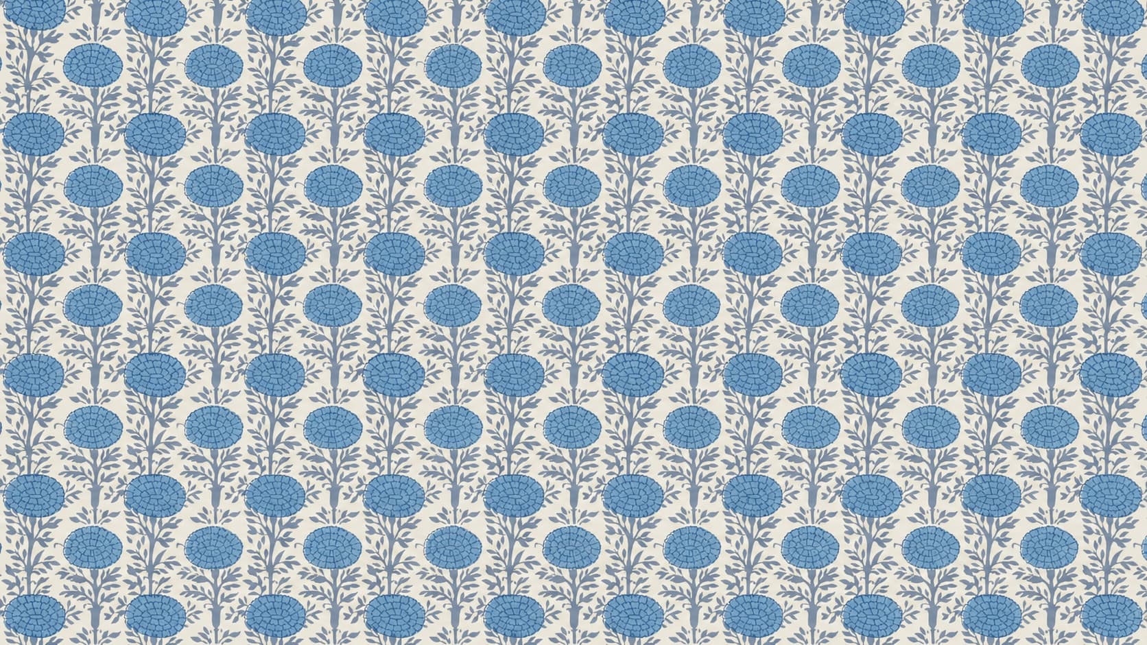 Traditional powder blue floral block print cotton fabric repeat pattern