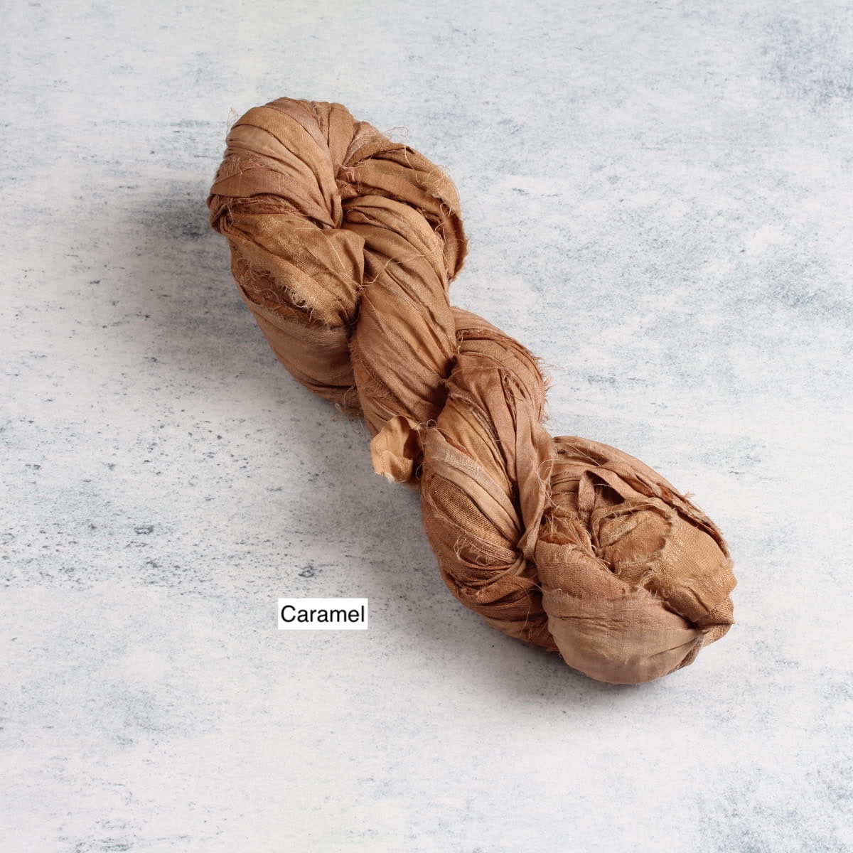 Caramel brown sari silk ribbon — rich golden brown recycled silk ribbon, 50g skein for weaving and embroidery