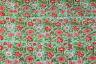Coral Wildflower Meadow block printed cotton fabric showing full floral pattern repeat