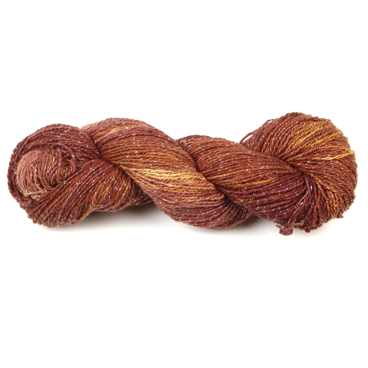 Cotton-Linen Sparkle Yarn in brown shades – warm DK yarn with metallic glint.
