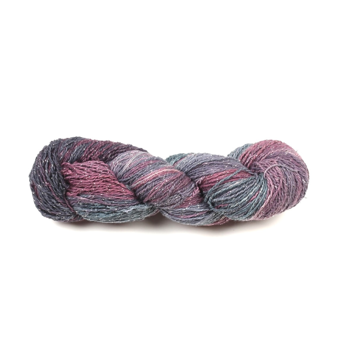 Cotton-Linen Sparkle Yarn in carbon, maroon, gray & white – elegant DK yarn with metallic shimmer.