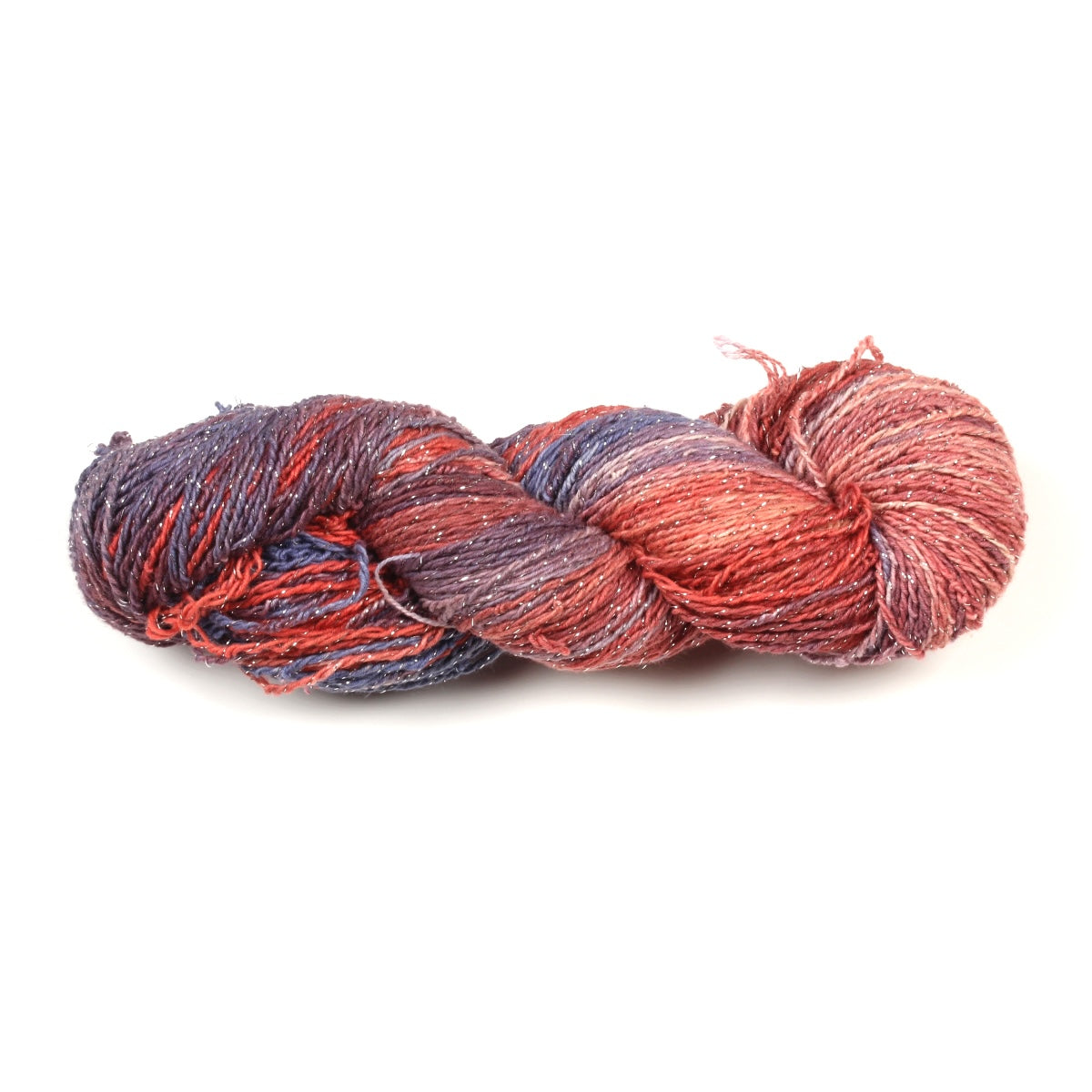 Cotton-Linen Sparkle Yarn in gray, orange & white – modern DK blend with metallic threads.