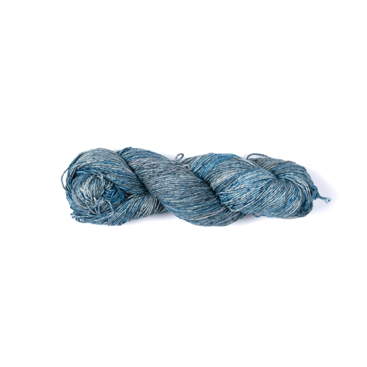Hand-dyed Cotton Linen Yarn – Ocean Mist shade in blue, turquoise, and white tones.