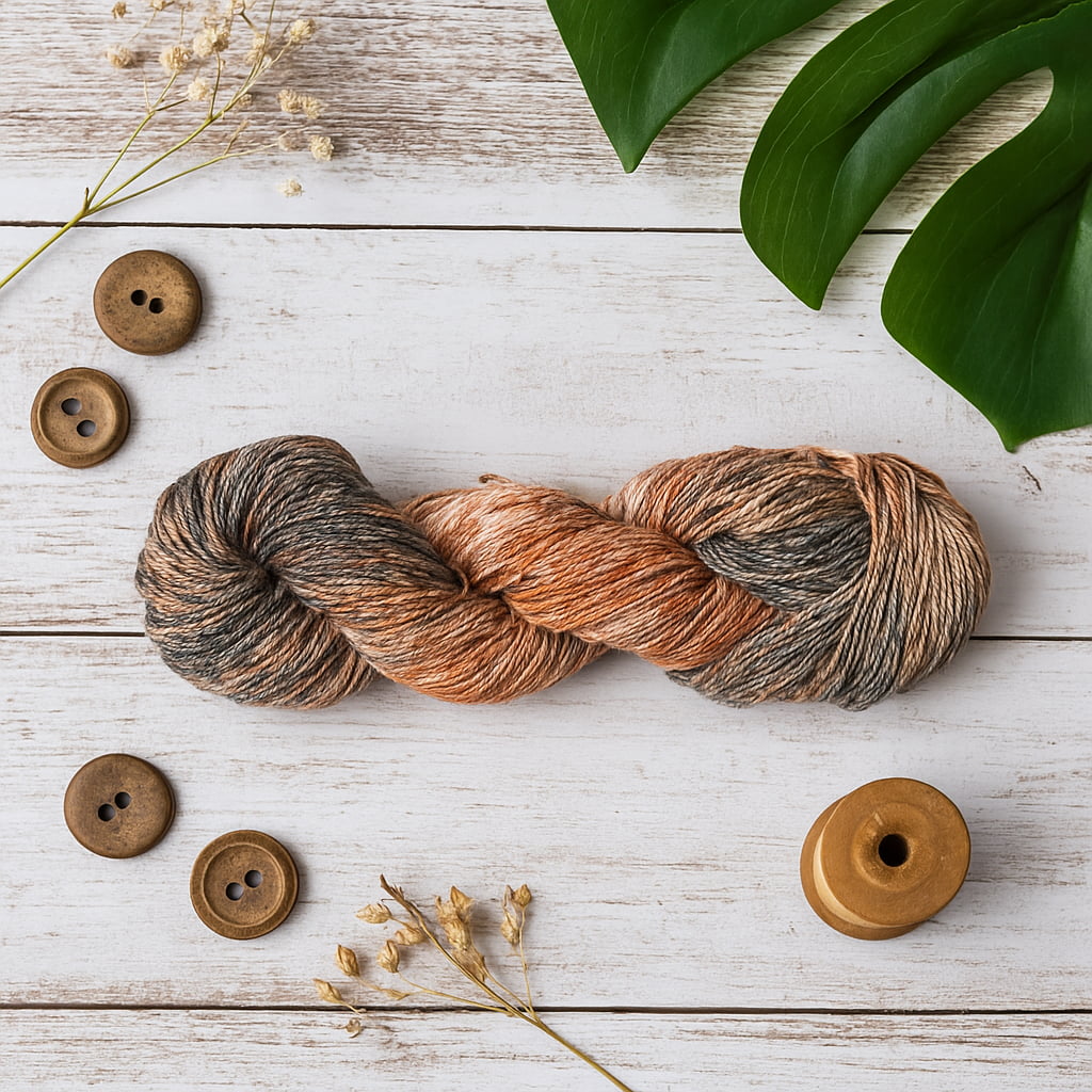 Hand-dyed Cotton Linen Yarn – Sunset Coal shade in carbon, white, and orange mix styled image
