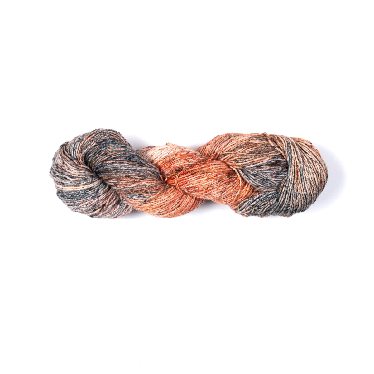 Hand-dyed Cotton Linen Yarn – Sunset Coal shade in carbon, white, and orange mix.