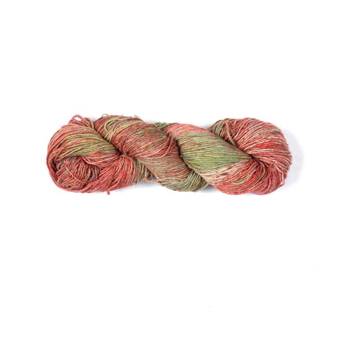 Hand-dyed Cotton Linen Yarn – Autumn Field shade in orange, green, and off-white tones.