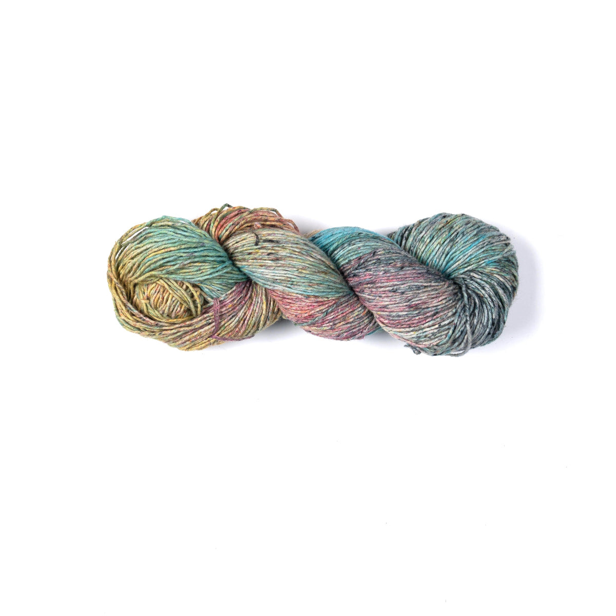 Hand-dyed Cotton Linen Yarn – Spring Ember shade in yellow, green, and red with slight white tones 