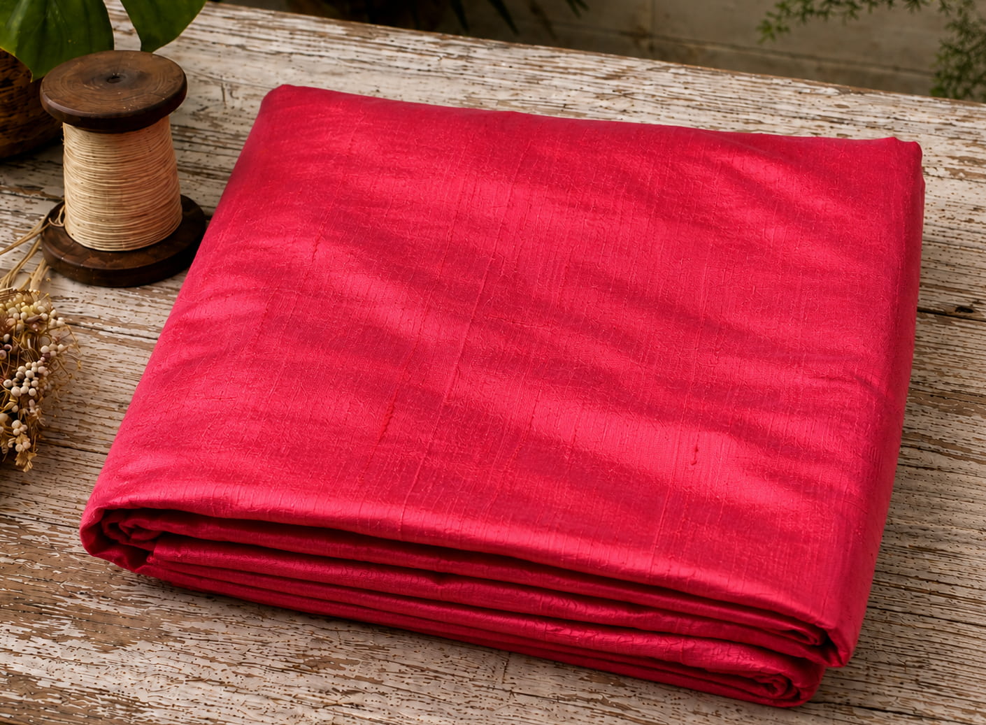Electric Pink Dupion Silk Fabric folded to display its vibrant hot pink colour, natural silk texture, and luxurious sheen