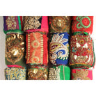 Close-up of embellished Saree Silk Ribbon with decorative patterns