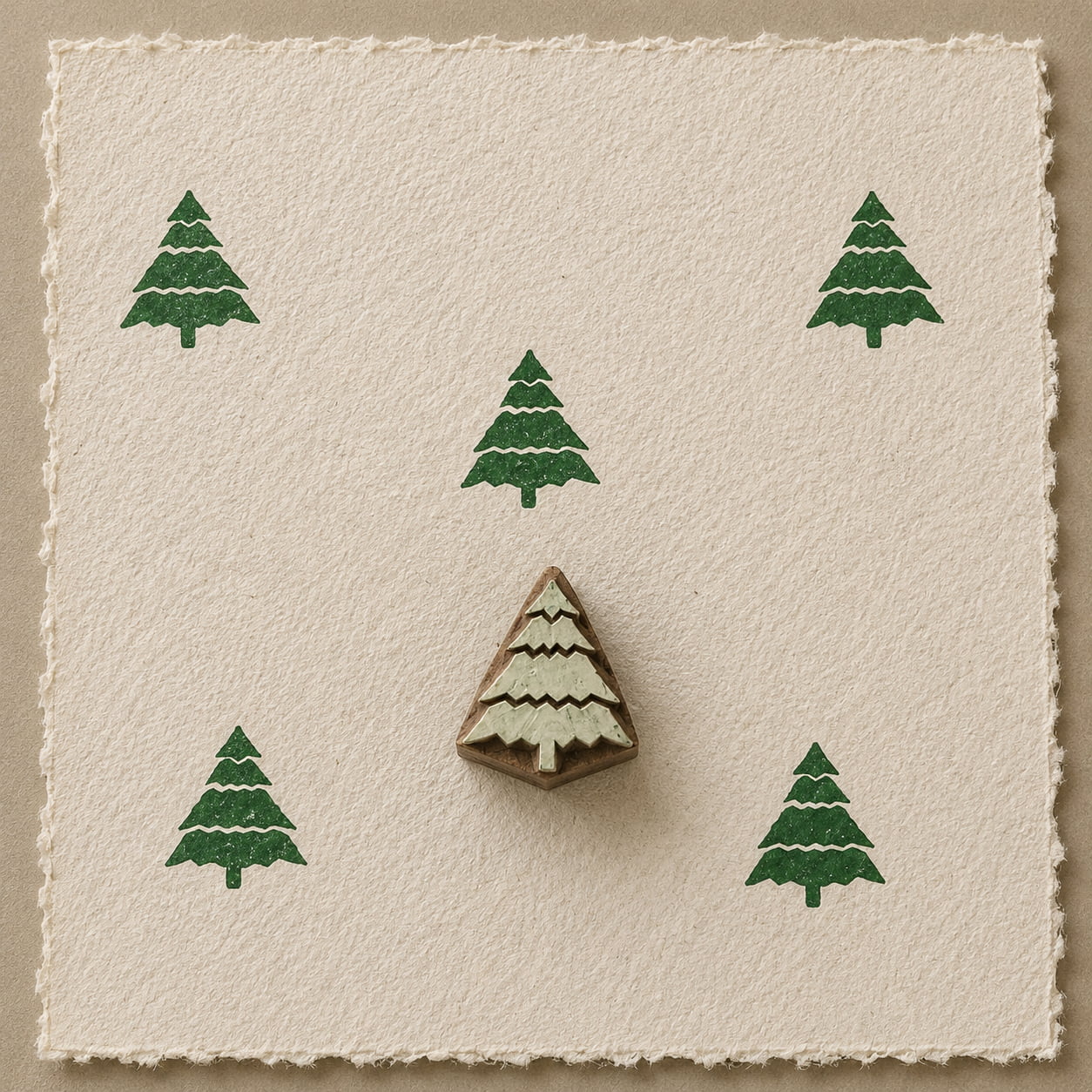 Evergreen Christmas tree block printing stamp from India, hand carved for fabric, textile and festive craft printing