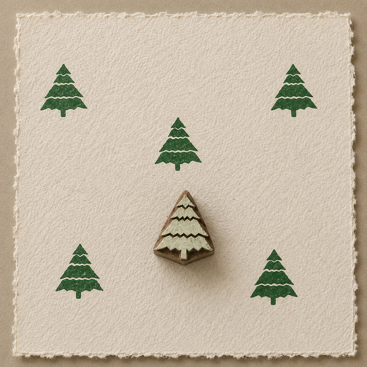 Evergreen Christmas tree block printing stamp from India, hand carved for fabric, textile and festive craft printing