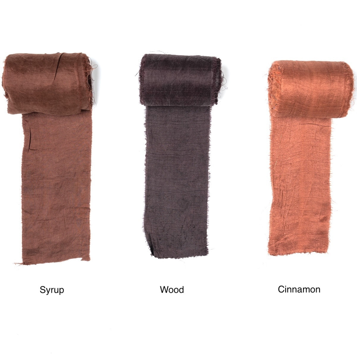 Extra wide sari silk ribbon in three deep brown shades
